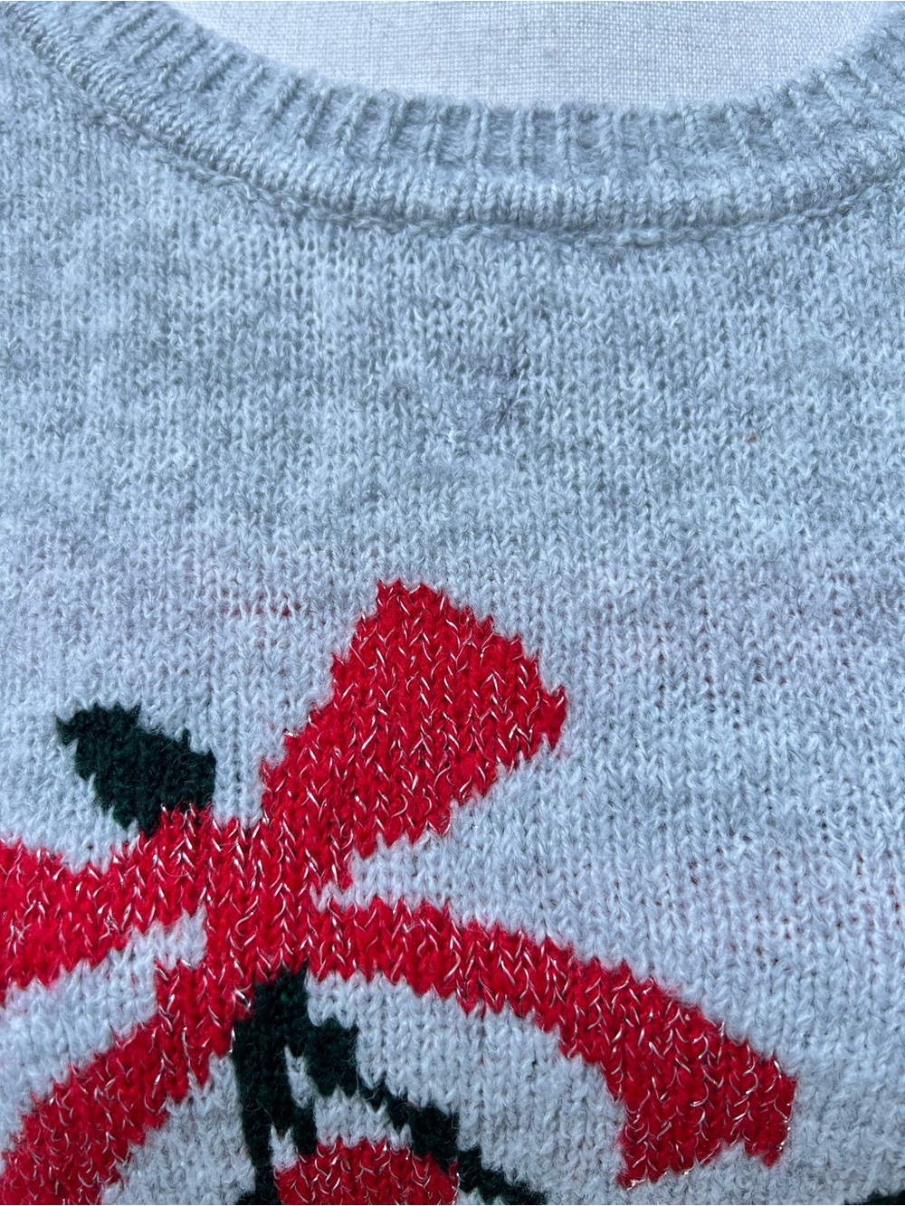 Cupcakes & Cashmere Gray Puff Sleeve "Merry" Christmas Holiday Sweater Large - Picture 5 of 12